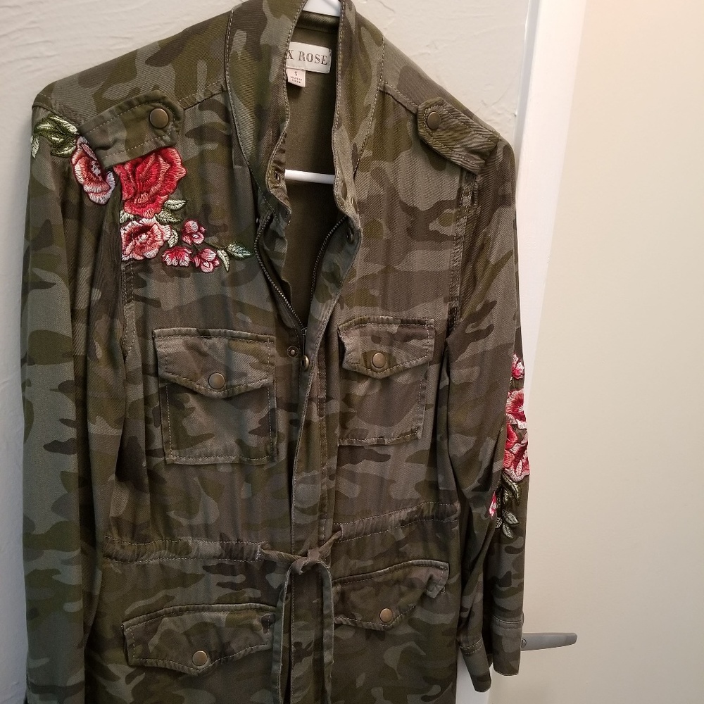 Camouflage with Embroidered Rose Detail